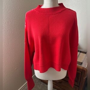 Free People Vibrant Red Crew Neck Sweater
